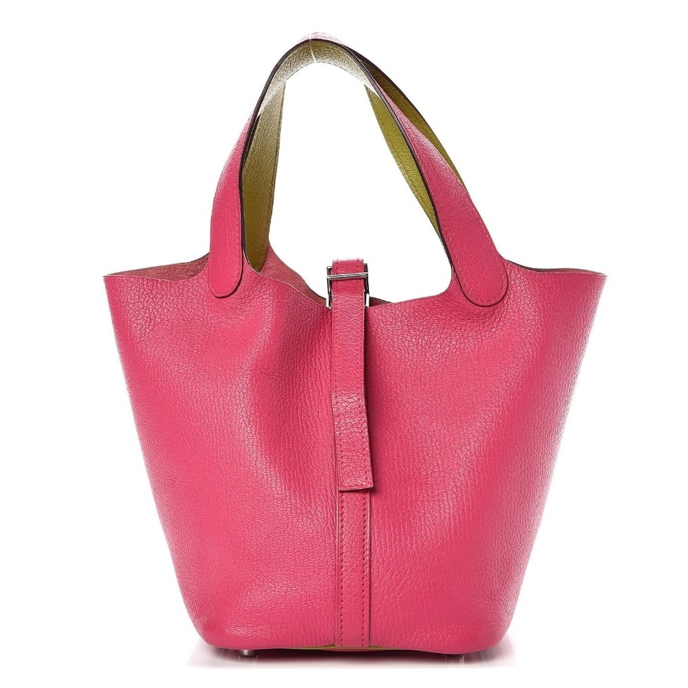 HERMES Chevre Picotin 18 PM Rose Shocking Vert Ani